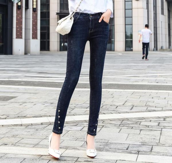 women's jeans plus size stretch feet pants pencil, Blue