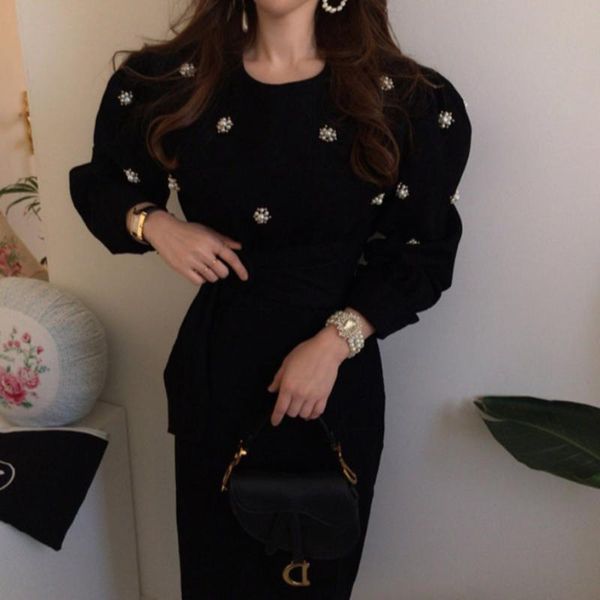 casual dresses fashion korean style o neck puff sleeve high waist women dress elegant beaded flower belt tunic street, Black;gray
casual dresses fashion korean style o neck puff sleeve high waist women dress elegant beaded flower belt tunic street, Black;gray