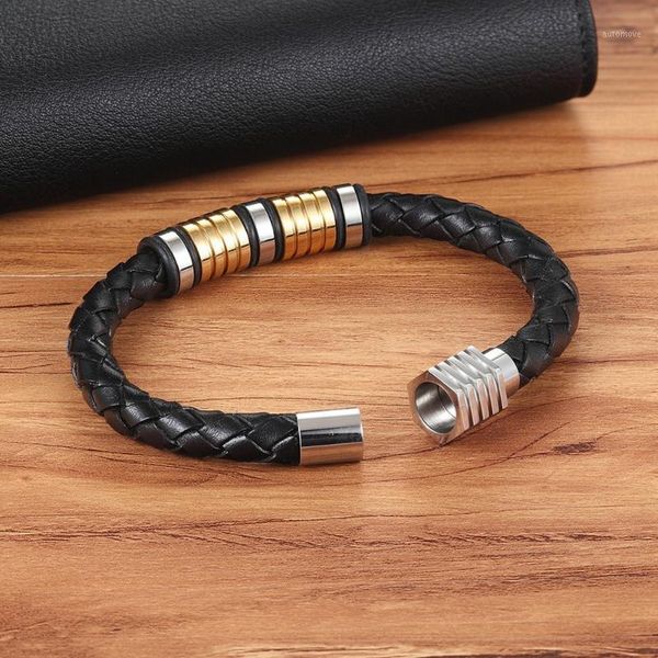 classic hand-woven bracelet personality gift for men stainless steel leather bracelet bangle special birthday party jewelry1, Golden;silver
classic hand-woven bracelet personality gift for men stainless steel leather bracelet bangle special birthday party jewelry1, Golden;silver