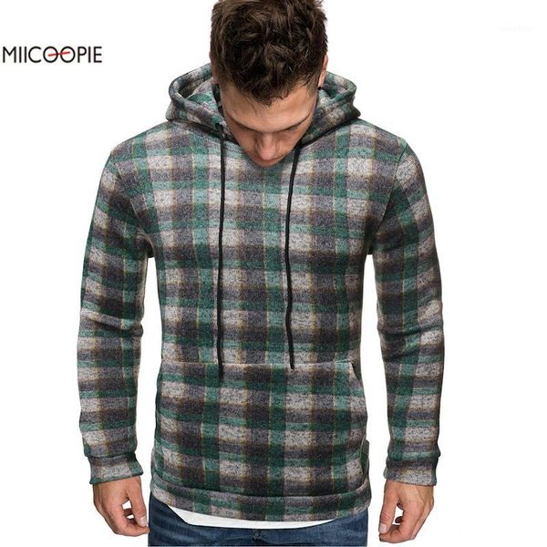 miicoopie 2019 mens hoodie fashion plaid print pullover sweatshirt mens wear1, Black
