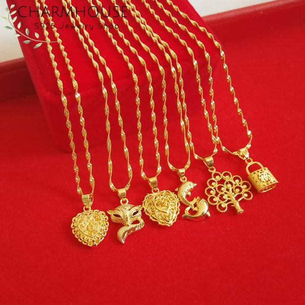 pendant necklaces charmhouse yellow gold gp for women heart lock tree dolphin & necklace waterwave chain wedding collier, Silver
pendant necklaces charmhouse yellow gold gp for women heart lock tree dolphin & necklace waterwave chain wedding collier, Silver