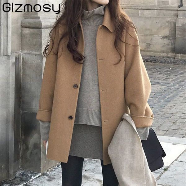gizmosy women autumn winter wool coat loose thick turn down collar women jacket long sleeve single breasted women casual outwear lj201106, Black
gizmosy women autumn winter wool coat loose thick turn down collar women jacket long sleeve single breasted women casual outwear lj201106, Black