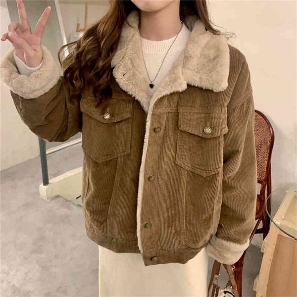 women's jackets autumn winter vintage corduroy jacket women loose korean style turn down collar single breasted furry thick warm cotton, Black;brown
women's jackets autumn winter vintage corduroy jacket women loose korean style turn down collar single breasted furry thick warm cotton, Black;brown