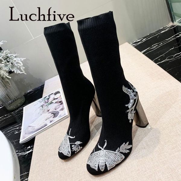 butterfly embroidery sock boots ankle long block heel elastic shoes winter women dress boots knitted black gold silver shoes
butterfly embroidery sock boots ankle long block heel elastic shoes winter women dress boots knitted black gold silver shoes