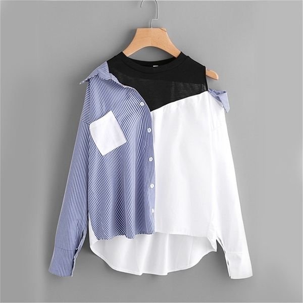 women's patchwork shirt off shoulder long sleeves irregular hem shirt autumn blopuse casual womens and blouses #15 201029, White
women's patchwork shirt off shoulder long sleeves irregular hem shirt autumn blopuse casual womens and blouses #15 201029, White