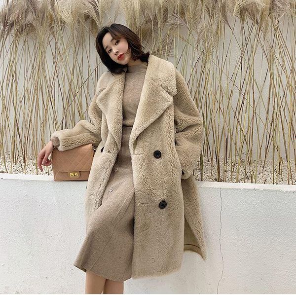 women's wool & blends winter straight female 100% sheep v-neck double breasted casual full sleeve streetwear fashionable fur coat for w, Black
women's wool & blends winter straight female 100% sheep v-neck double breasted casual full sleeve streetwear fashionable fur coat for w, Black