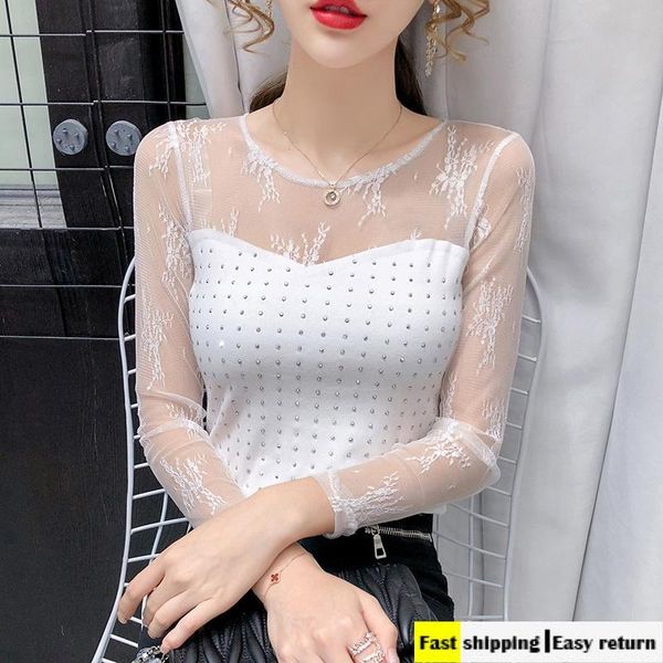 women lace mesh stitching slim blouse shirts 2020 autumn new drilling long sleeves bottoming blouses black, White
women lace mesh stitching slim blouse shirts 2020 autumn new drilling long sleeves bottoming blouses black, White