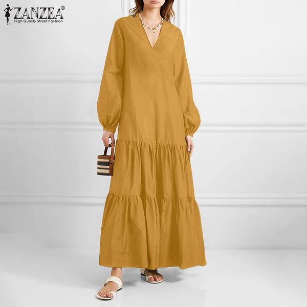 stylish solid ruffle dress women's v neck robe 2021 zanzea spring casual puff sleeve maxi vestidos female v neck sundress femme, Black;gray
stylish solid ruffle dress women's v neck robe 2021 zanzea spring casual puff sleeve maxi vestidos female v neck sundress femme, Black;gray
