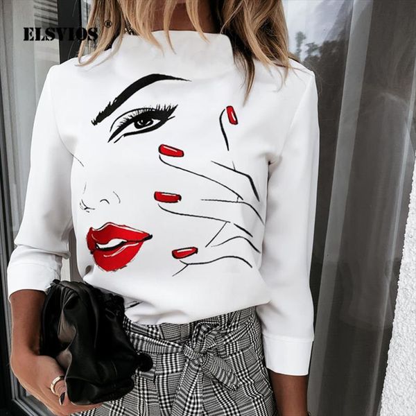2021 new women stand up collar long sleeve slim blouse elegant lovely eyelashes lips printed blouse casual autumn office blouses, White
2021 new women stand up collar long sleeve slim blouse elegant lovely eyelashes lips printed blouse casual autumn office blouses, White