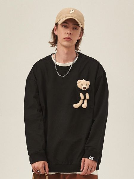 extended sizes men slogan embroidery drop shoulder pullover & bear toy without tee g8h7#, Black
extended sizes men slogan embroidery drop shoulder pullover & bear toy without tee g8h7#, Black