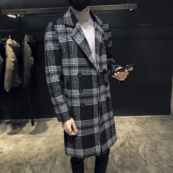 autumn and winter leisure students' tweed windbreaker slim mid long men's plaid coat fashion, Tan;black
autumn and winter leisure students' tweed windbreaker slim mid long men's plaid coat fashion, Tan;black