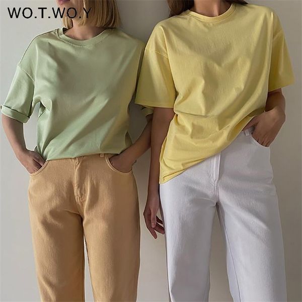wotwoy summer casual loose tee shirt women cotton short sleeve solid basic t-shirt female soft knitted korean harajuku 220312, White
wotwoy summer casual loose tee shirt women cotton short sleeve solid basic t-shirt female soft knitted korean harajuku 220312, White