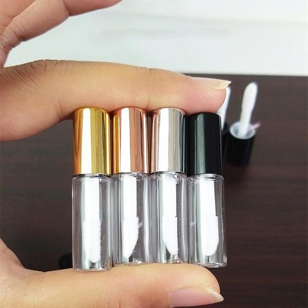 1.2ml Empty Transparent Plastic Lip Gloss Tubes Lip Tube Lipstick Mini Sample Cosmetic Container With Rose Gold Cap