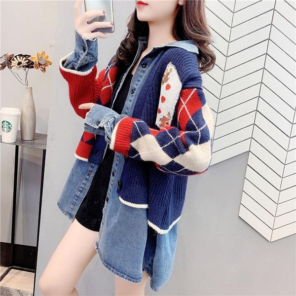 women's knits & tees denim stitching fake two-piece sweater coat mid-length loose 2021 korean version of the bf wind cardigan trend, White
women's knits & tees denim stitching fake two-piece sweater coat mid-length loose 2021 korean version of the bf wind cardigan trend, White