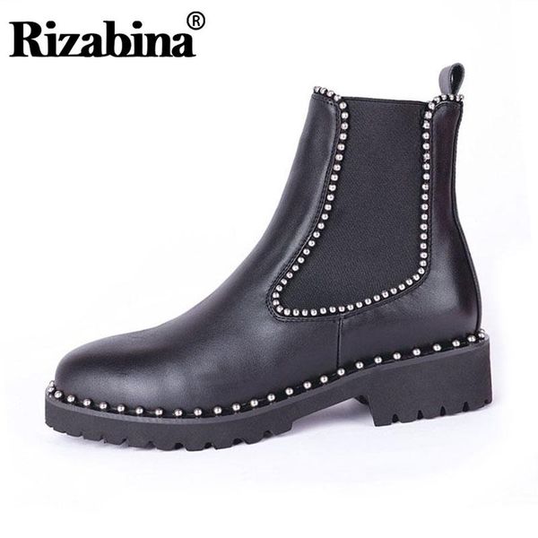 boots rizabina genuine leather women ankle brand rivets winter shoes british style footwear size 33-43, Black 
boots rizabina genuine leather women ankle brand rivets winter shoes british style footwear size 33-43, Black