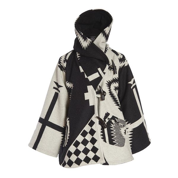 2020 new design monochrome print vintage elegant women blends wool cape coat warm winter outerwear loose flare sleeve hooded t200814, Black 
2020 new design monochrome print vintage elegant women blends wool cape coat warm winter outerwear loose flare sleeve hooded t200814, Black