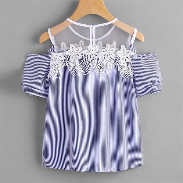 summer short sleeve shirt lace off shoulder lace striped casual blouse women and blouses blusas mujer striped de moda 2s, White
summer short sleeve shirt lace off shoulder lace striped casual blouse women and blouses blusas mujer striped de moda 2s, White