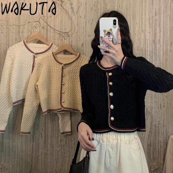 women's sweaters wakuta short cardigans women autumn winter 2021 vintage pattern single breasted chic soild color knitted outwear, White;black
women's sweaters wakuta short cardigans women autumn winter 2021 vintage pattern single breasted chic soild color knitted outwear, White;black