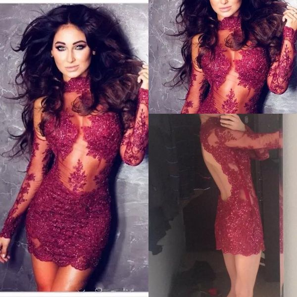 2021 new dark red cocktail dresses high neck lace appliques beaded sheath short mini open back party dress graduation homecoming gowns, Black
2021 new dark red cocktail dresses high neck lace appliques beaded sheath short mini open back party dress graduation homecoming gowns, Black