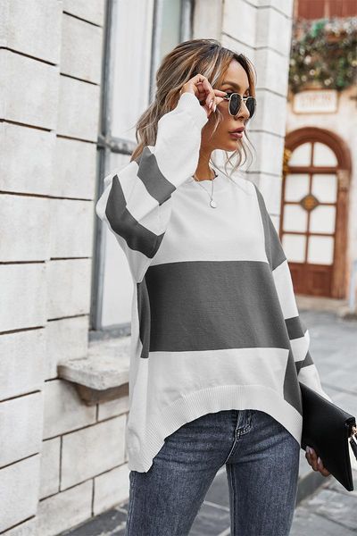 women's sweaters women o neck striped patchwork casual long sleeve irregular hem elastic cuffs pullover 2021 winter warm, White;black
women's sweaters women o neck striped patchwork casual long sleeve irregular hem elastic cuffs pullover 2021 winter warm, White;black