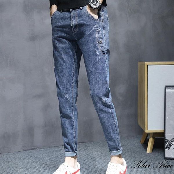 men's jeans 2021 mid-waisted stretch casual fashion all-match trousers, Blue 
men's jeans 2021 mid-waisted stretch casual fashion all-match trousers, Blue
