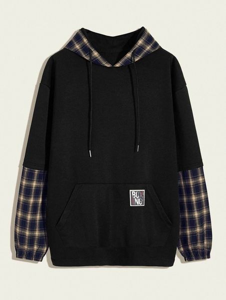 romwe guys letter plaid kangaroo pocket drawstring hoodie 37p8#, Black
romwe guys letter plaid kangaroo pocket drawstring hoodie 37p8#, Black