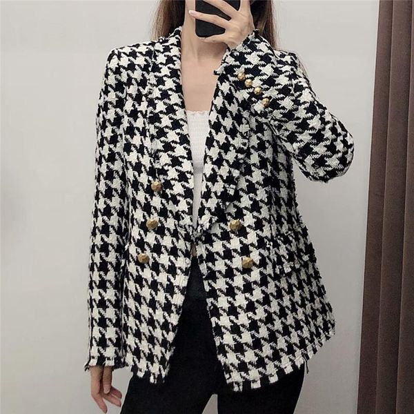 streetwear women houndstooth tweed coat 2021 autumn fashion lady double breasted outercoat vintage female coat girl chic jacket, Black
streetwear women houndstooth tweed coat 2021 autumn fashion lady double breasted outercoat vintage female coat girl chic jacket, Black