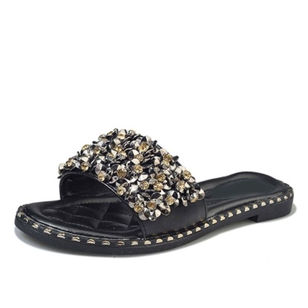 women casual summer flat beach slippers female crystal rivets slides slipper shoes for girls fashion woman leisure footwear y200624, Black
women casual summer flat beach slippers female crystal rivets slides slipper shoes for girls fashion woman leisure footwear y200624, Black