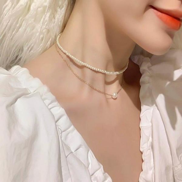 chokers classic women girl temperament necklace double layer faux pearl pendant clavicle chain party birthday jewelry gift, Golden;silver
chokers classic women girl temperament necklace double layer faux pearl pendant clavicle chain party birthday jewelry gift, Golden;silver