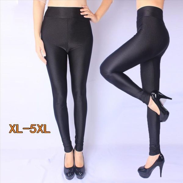 high density nylon plus size legging high waist leggings bright leggings nylon stretch gloss pants legging woman, Black