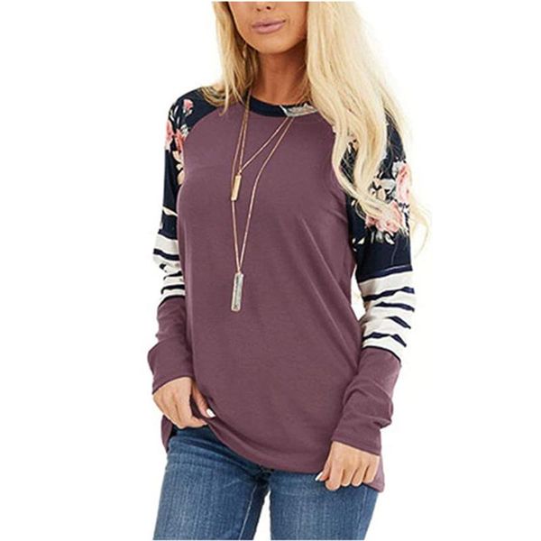 women's t-shirt autumn women t shirts stripe splicing print loose long sleeve casual woman tees female, White
women's t-shirt autumn women t shirts stripe splicing print loose long sleeve casual woman tees female, White