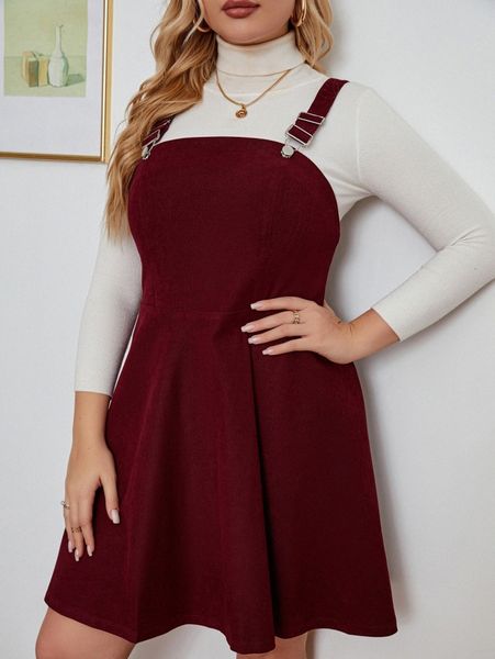 plus solid overall dress without tee v5z6#, Black