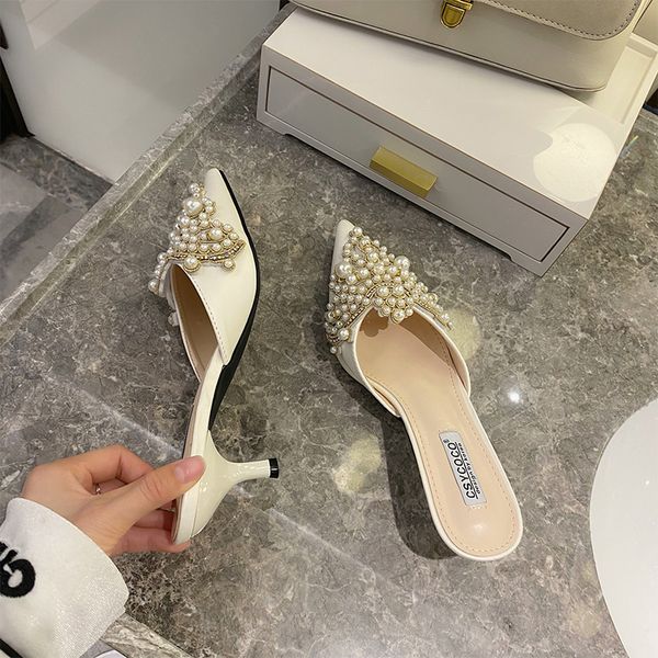 2021 new spring pearl decorating strass pointed to spleotou semi-trailer thin heels and mid-heel sandals pnk5, Black
2021 new spring pearl decorating strass pointed to spleotou semi-trailer thin heels and mid-heel sandals pnk5, Black