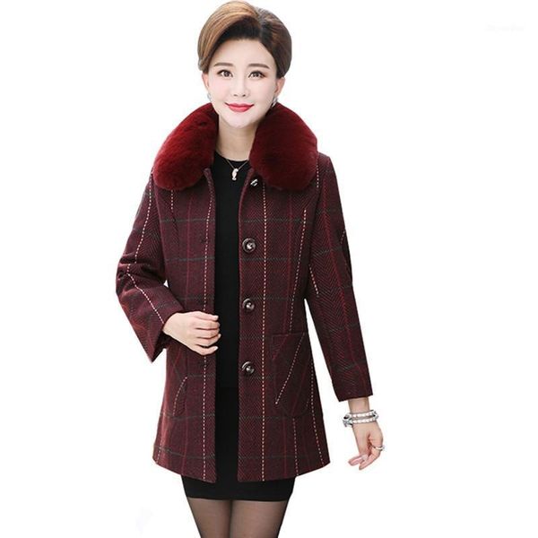 2020 autumn winter mid long single-breasted fur collar woolen coat parkas lattice woolen coat middle-aged women plus size jacket1, Black
2020 autumn winter mid long single-breasted fur collar woolen coat parkas lattice woolen coat middle-aged women plus size jacket1, Black