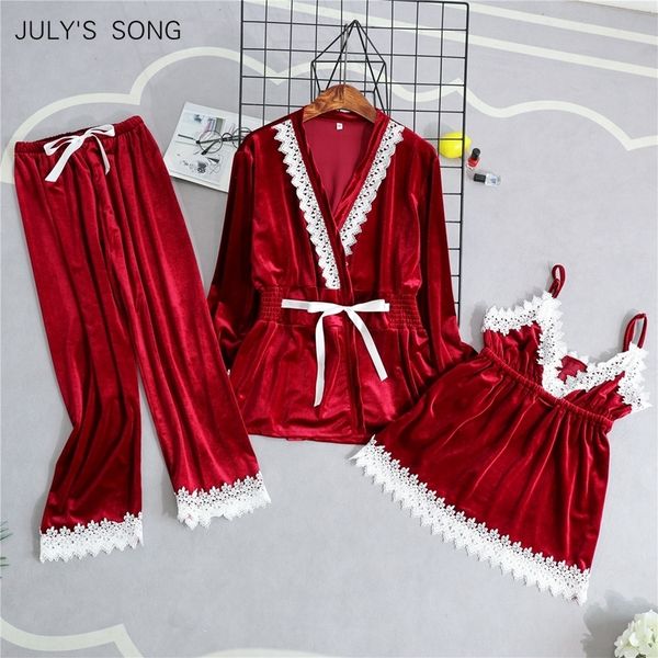 july's song fashion velvet 3 pieces warm pajamas for women lace sling pyjama set winter sleepwear long sleeves nightwear 201109, Black;red
july's song fashion velvet 3 pieces warm pajamas for women lace sling pyjama set winter sleepwear long sleeves nightwear 201109, Black;red