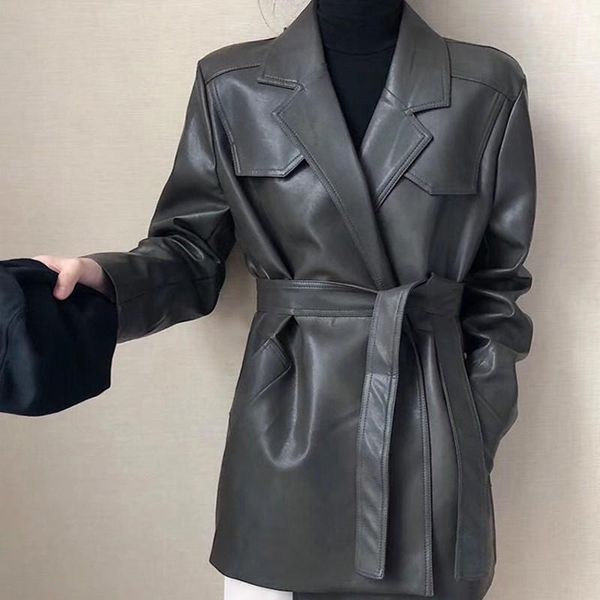 women's leather & faux coats women fashion slim pu jackets elegant tie belt waist female ladies, Black
women's leather & faux coats women fashion slim pu jackets elegant tie belt waist female ladies, Black