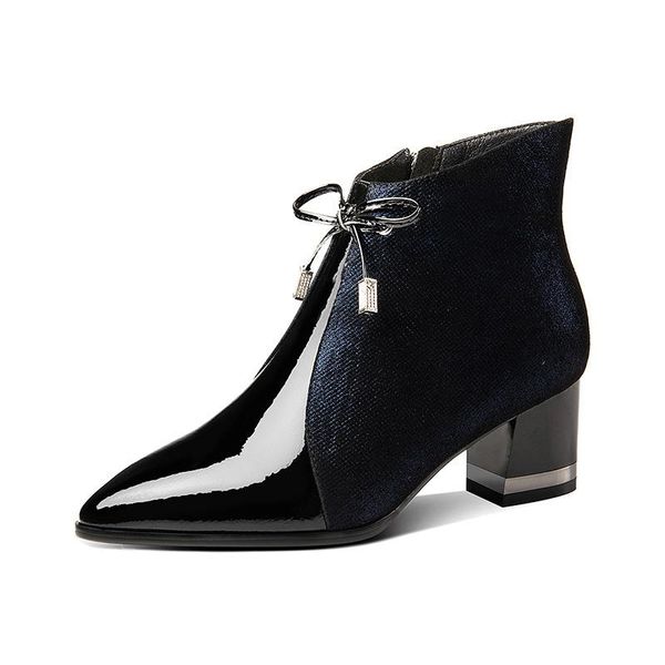 boots autumn and winter leather mid-heel single women's thick heel pointed color matching large size ankle, Black
boots autumn and winter leather mid-heel single women's thick heel pointed color matching large size ankle, Black