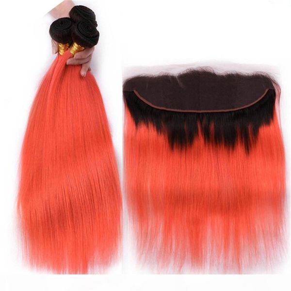 orange ombre virgin indian human hair weaves with frontals straight #1b orange ombre human hair 3 bundles deals with lace frontal 13x4, Black 
orange ombre virgin indian human hair weaves with frontals straight #1b orange ombre human hair 3 bundles deals with lace frontal 13x4, Black