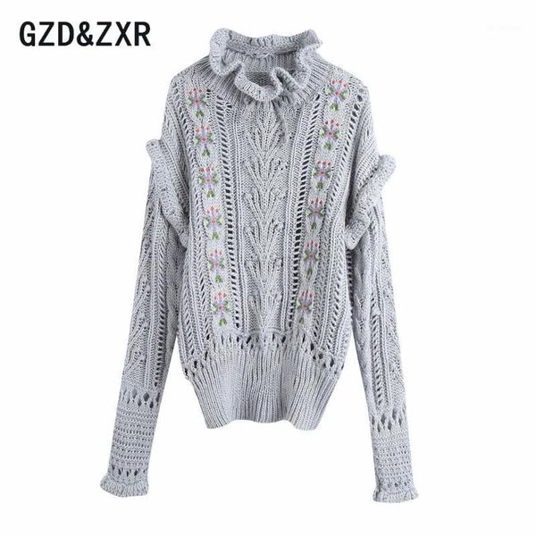 gzd&zxr2021 moda bordado babados solto camisola de malha do vintage manga longa feminino pullovers chiques s1, White;black 
gzd&zxr2021 moda bordado babados solto camisola de malha do vintage manga longa feminino pullovers chiques s1, White;black