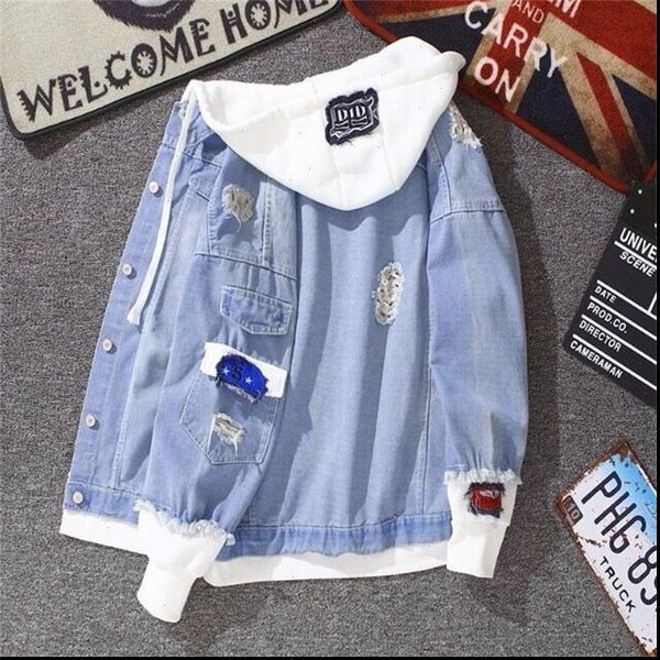 vintage jacket for women 2021 summer autumn denim jackets fashion ripped hole jeans coat hooded outwear harajuku bomber jacket, Black;brown 
vintage jacket for women 2021 summer autumn denim jackets fashion ripped hole jeans coat hooded outwear harajuku bomber jacket, Black;brown