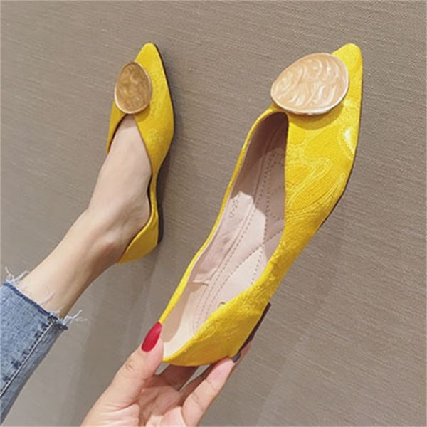 new casual 2020 trend ladies shoe slippage in black yellow ballet spring women's shoes tom4