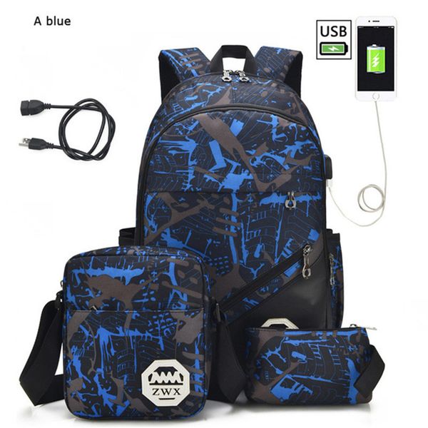 3pcs/set usb male backpacks high school bags for women 2020 boys one shoulder big student travel bag men school backpack mochila y200706
3pcs/set usb male backpacks high school bags for women 2020 boys one shoulder big student travel bag men school backpack mochila y200706