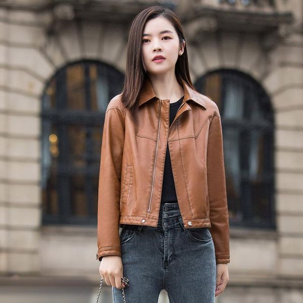 women's leather & faux short jacket autumn 2021 korean loose sheepskin motorcycle fashion, Black
women's leather & faux short jacket autumn 2021 korean loose sheepskin motorcycle fashion, Black