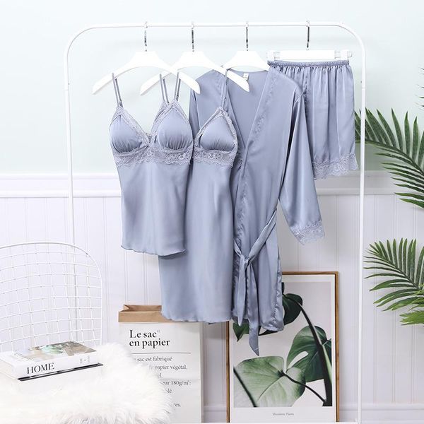 women's sleepwear gray sweet lace flower trim 4pcs robe gown sets underwear loose home wear bathrobe spring summer bride wedding, Black;red
women's sleepwear gray sweet lace flower trim 4pcs robe gown sets underwear loose home wear bathrobe spring summer bride wedding, Black;red