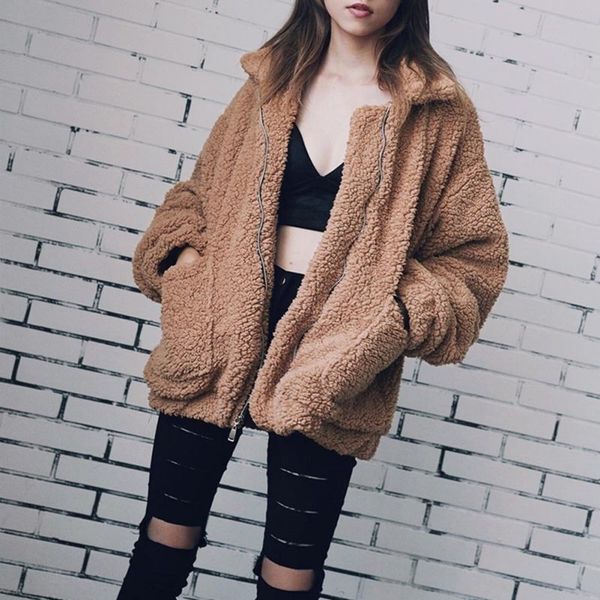elegant faux coat women autumn winter warm soft zipper fur jacket female plush overcoat pocket casual teddy outwear t200506, Black
elegant faux coat women autumn winter warm soft zipper fur jacket female plush overcoat pocket casual teddy outwear t200506, Black