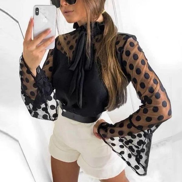 woman see-through black mesh blouse flare sleeve patchwork dot office lady casual regular lace up shirt blouse dropshipping, White
woman see-through black mesh blouse flare sleeve patchwork dot office lady casual regular lace up shirt blouse dropshipping, White
