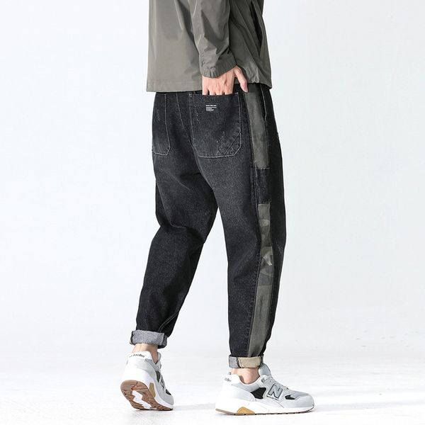 2021 new japanese style fashion men loose fit camouflage spliced designer harem pants streetwear hip hop jeans homme ii92, Blue
2021 new japanese style fashion men loose fit camouflage spliced designer harem pants streetwear hip hop jeans homme ii92, Blue