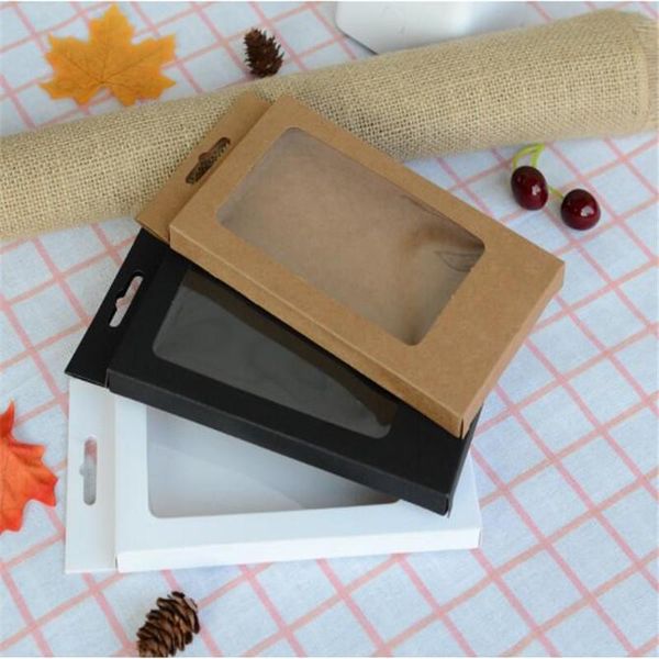 

20pcs black white kraft paper window box phone case package box blank cardboard packaging boxes craft display