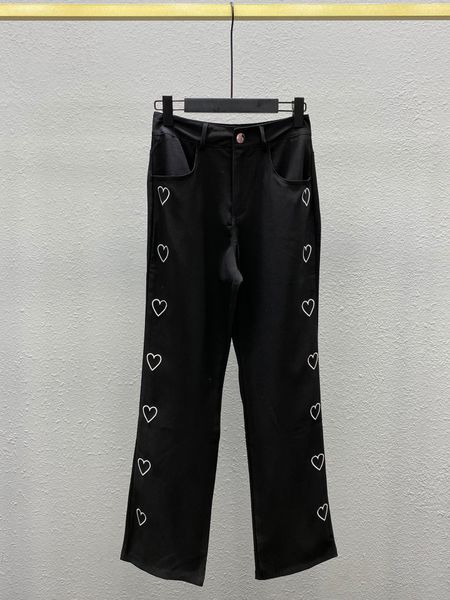 white thread embroidered small love straight pants for women 2021 new black slim pants fashion pants for children, White;black
white thread embroidered small love straight pants for women 2021 new black slim pants fashion pants for children, White;black