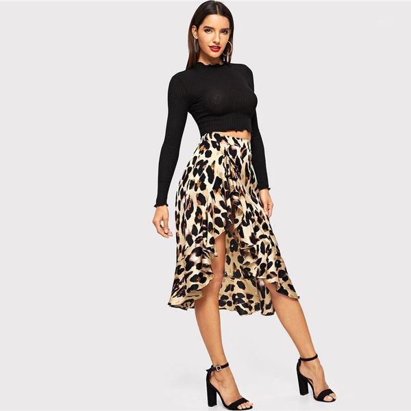 multicolor ruffle hem leopard print asymmetrical shift skirt lady summer casual mid waist midi skirt1, Black 
multicolor ruffle hem leopard print asymmetrical shift skirt lady summer casual mid waist midi skirt1, Black